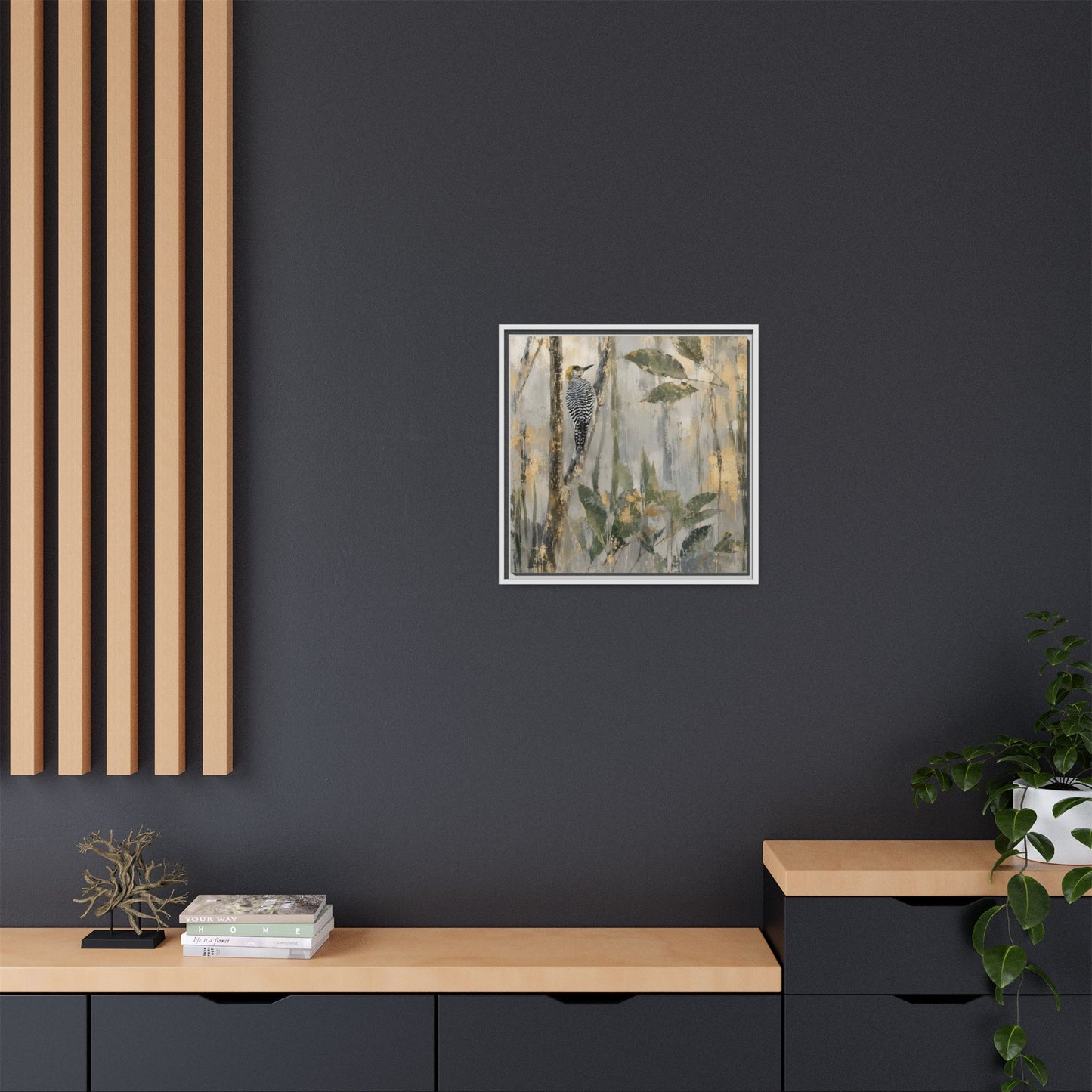 Golden-Cheeked Abstract Framed Canvas Print