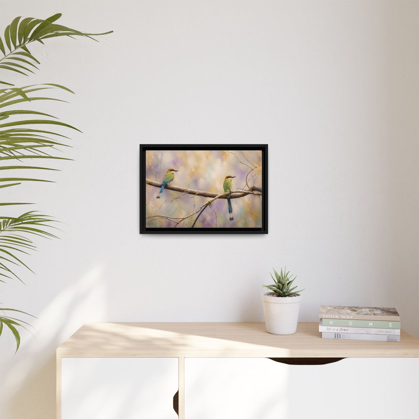 Twin Motmots in Bloom Abstract Framed Canvas Print