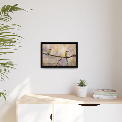 Twin Motmots in Bloom Abstract Framed Canvas Print