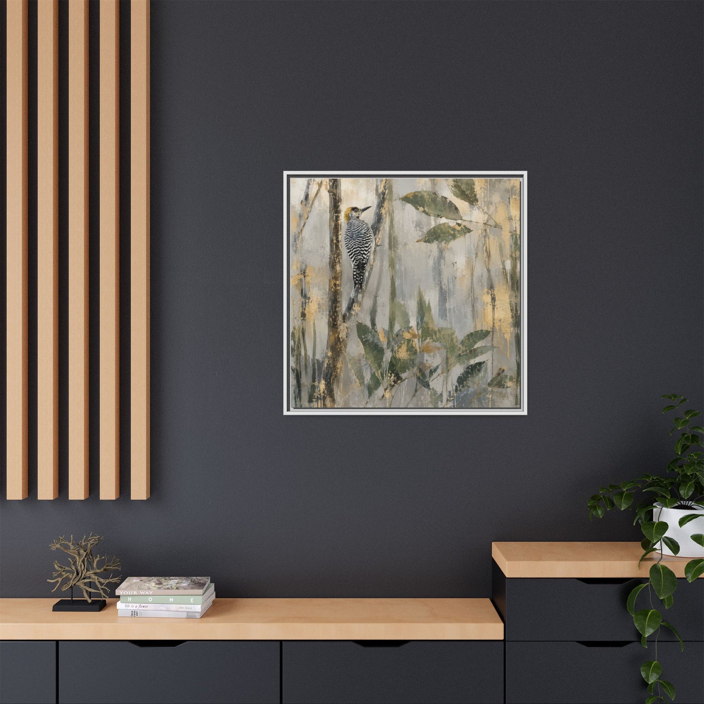 Golden-Cheeked Abstract Framed Canvas Print