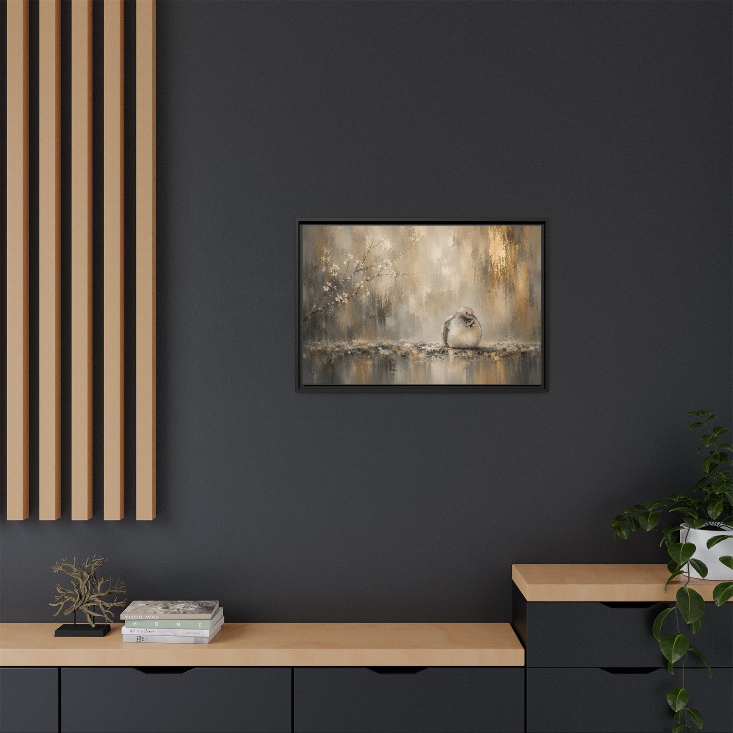 Dove Golden Abstract Framed Canvas Print