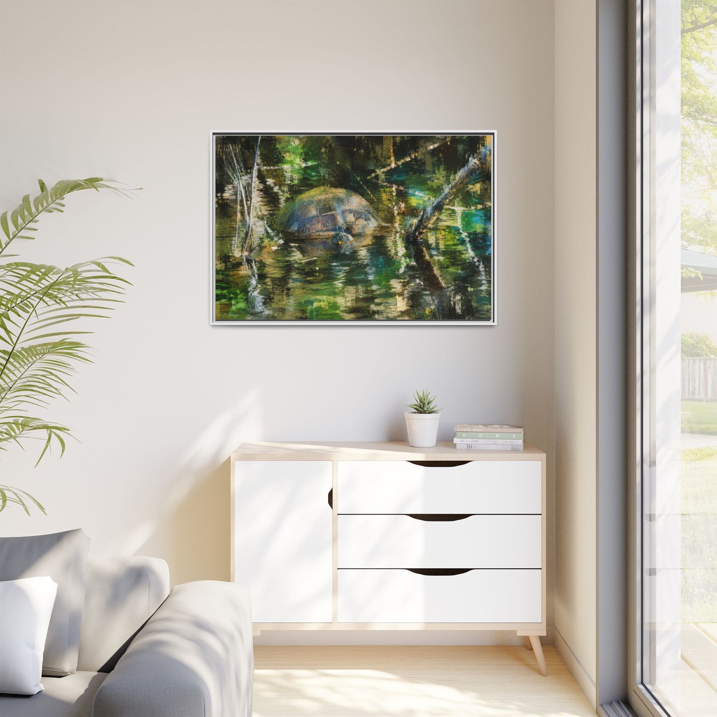 Painted Turtle Abstract Framed Canvas Print