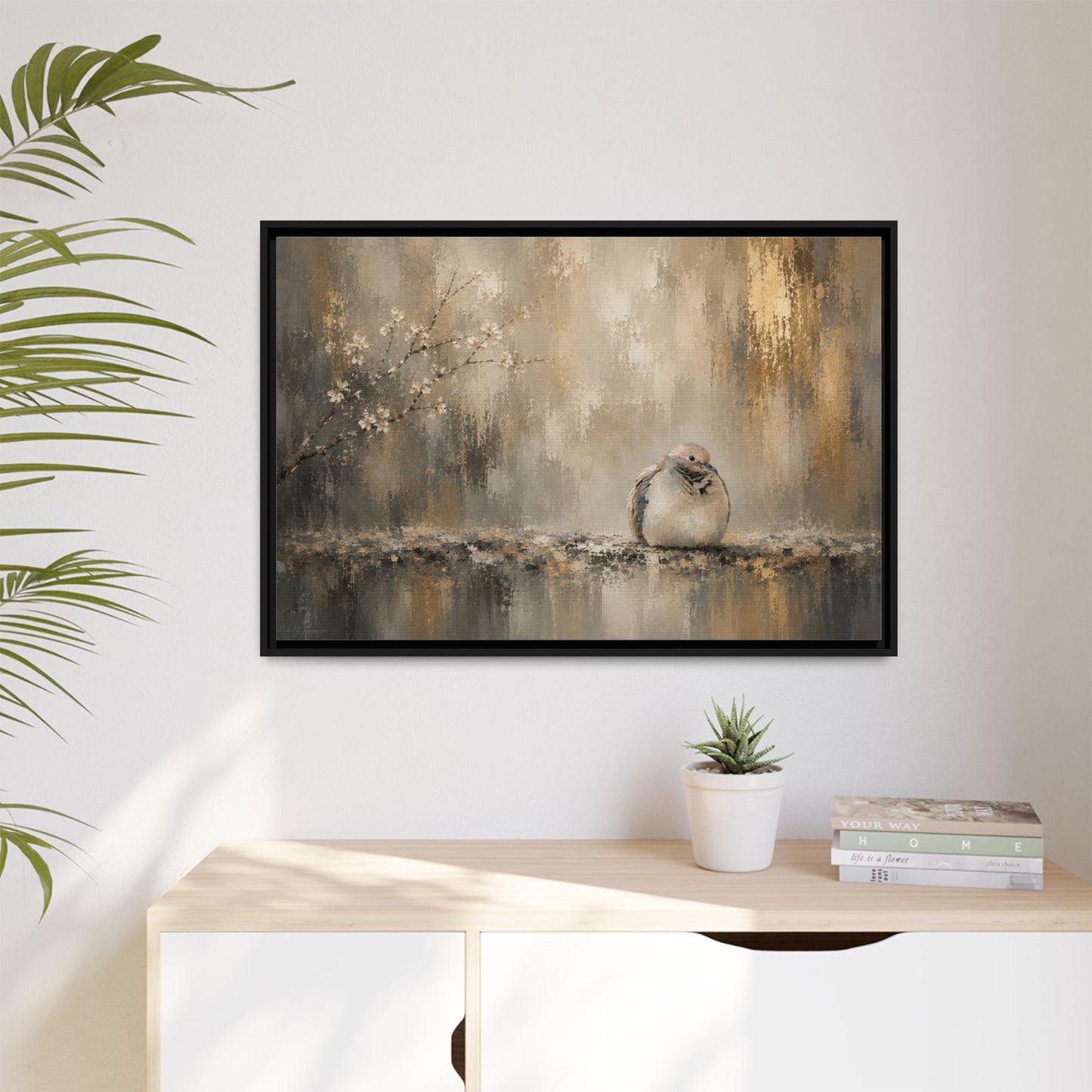 Dove Golden Abstract Framed Canvas Print