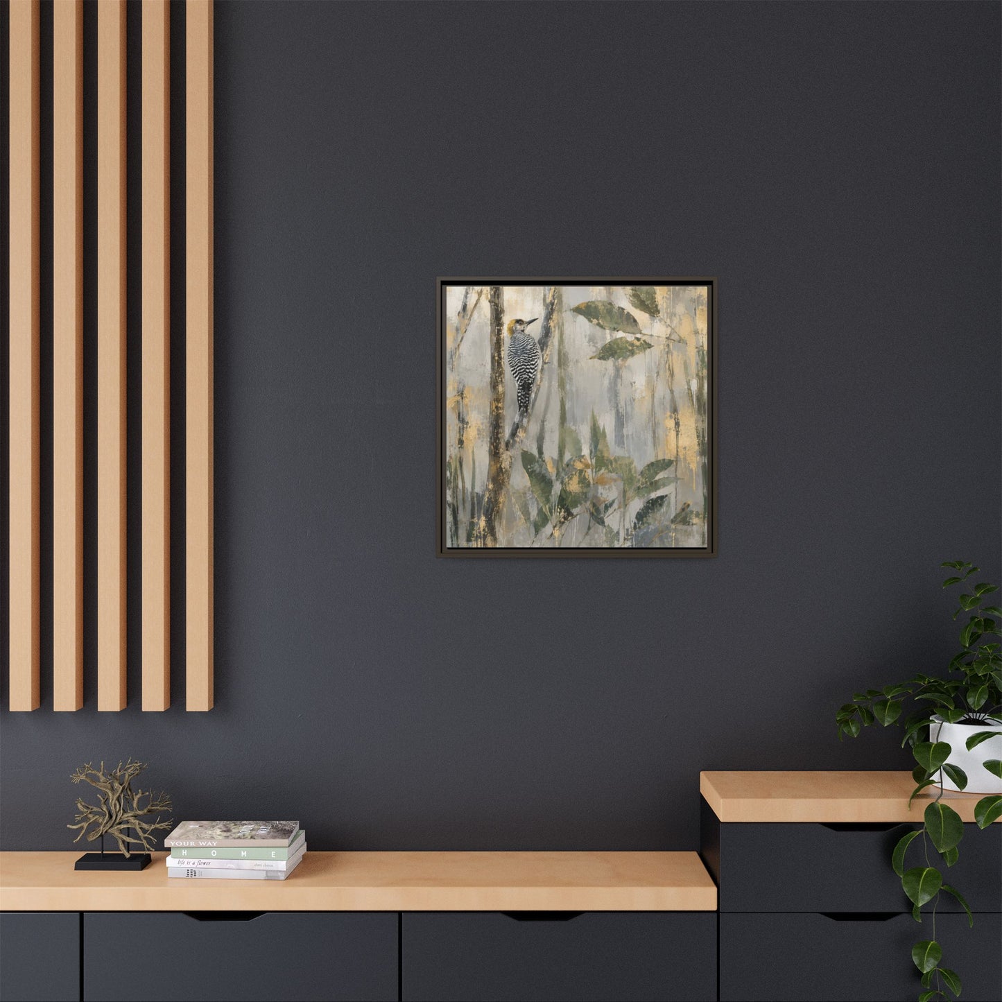 Golden-Cheeked Abstract Framed Canvas Print