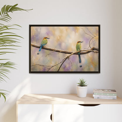 Twin Motmots in Bloom Abstract Framed Canvas Print