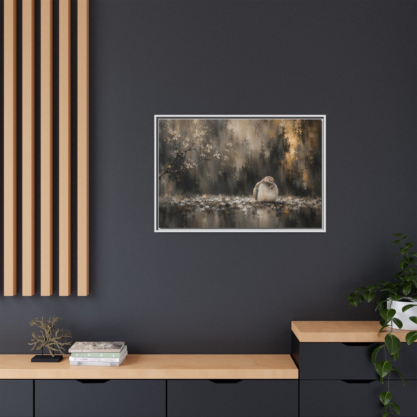 Dove Dark Abstract Framed Canvas Print