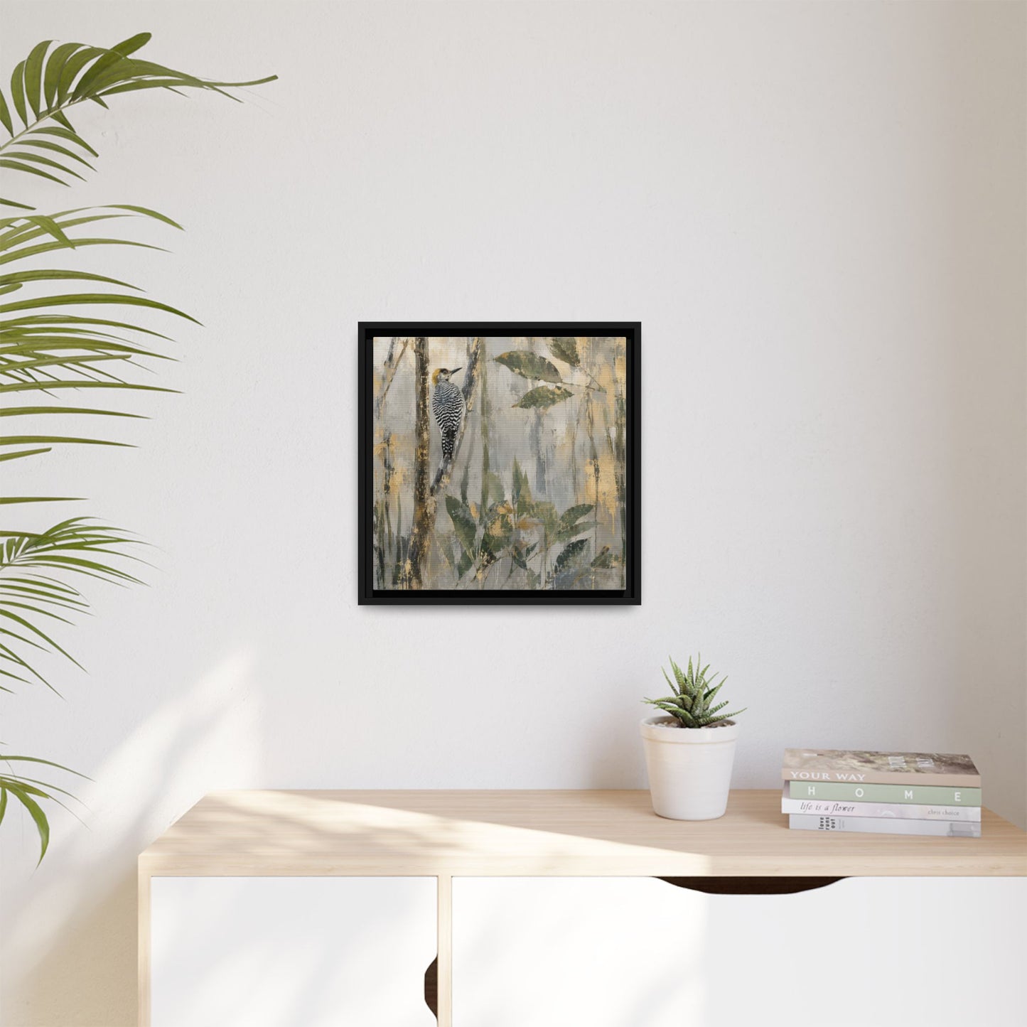 Golden-Cheeked Abstract Framed Canvas Print
