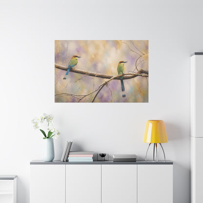 Twin Motmots in Bloom Abstract Canvas Print