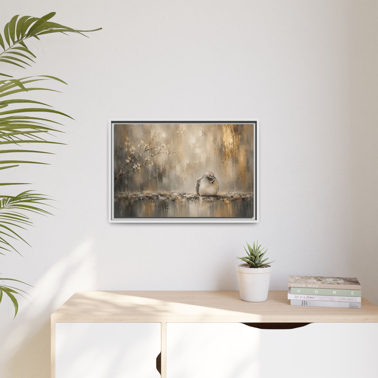Dove Golden Abstract Framed Canvas Print