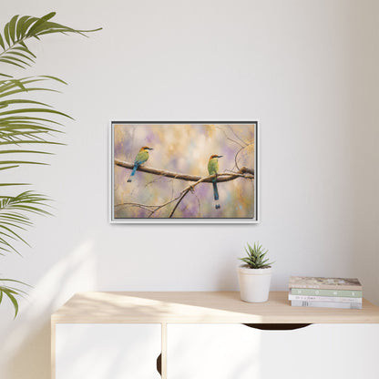 Twin Motmots in Bloom Abstract Framed Canvas Print