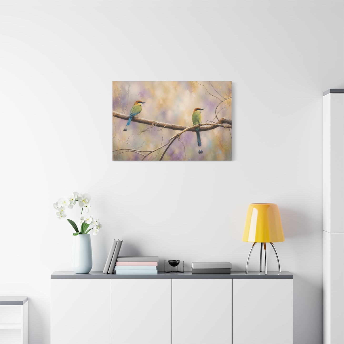 Twin Motmots in Bloom Abstract Canvas Print