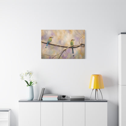 Twin Motmots in Bloom Abstract Canvas Print