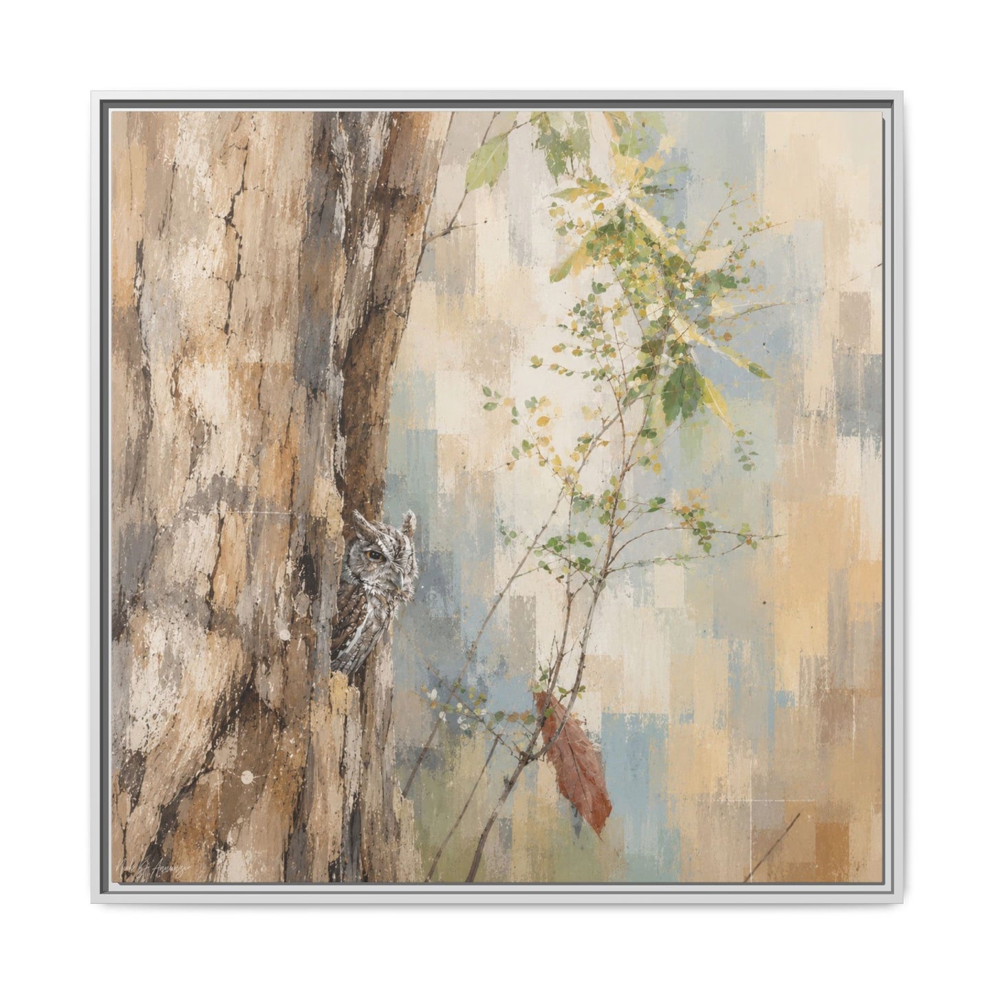 Pacific Screech Owl Abstract Framed Canvas Print