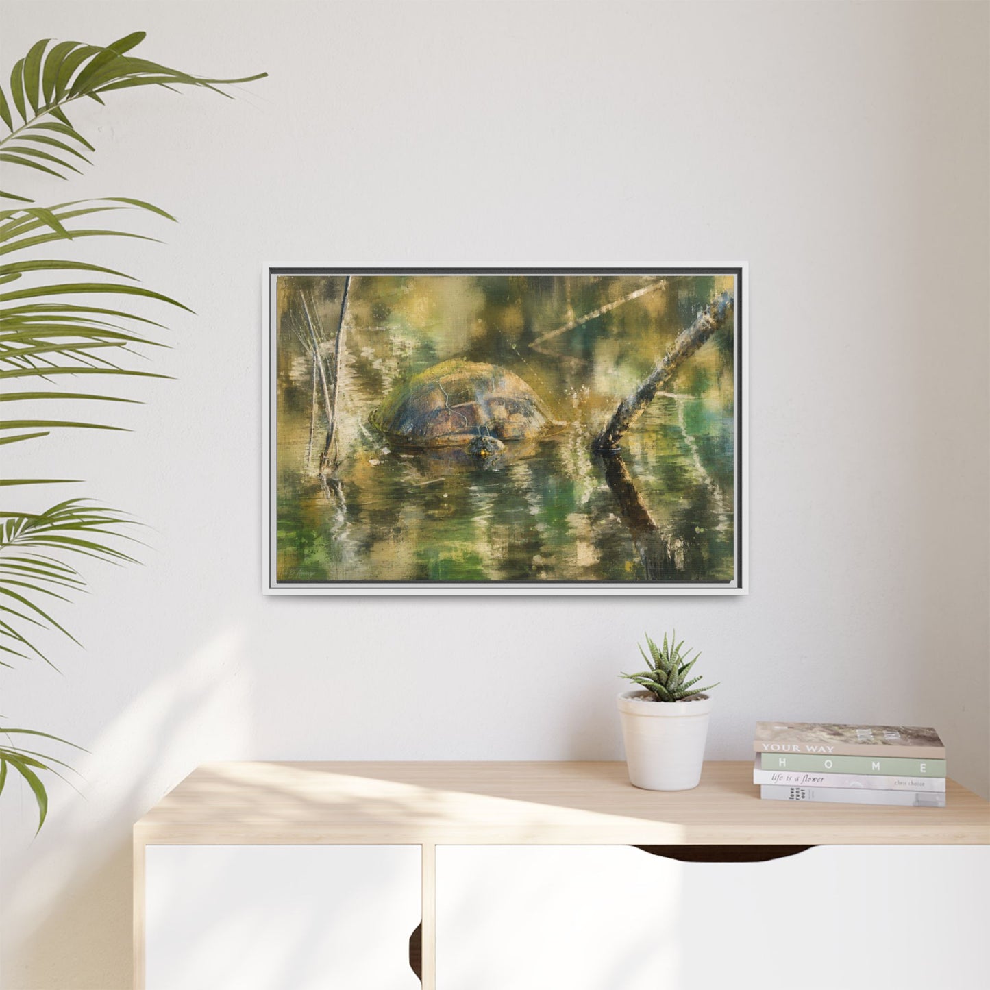Painted Turtle Light Abstract Framed Canvas Print