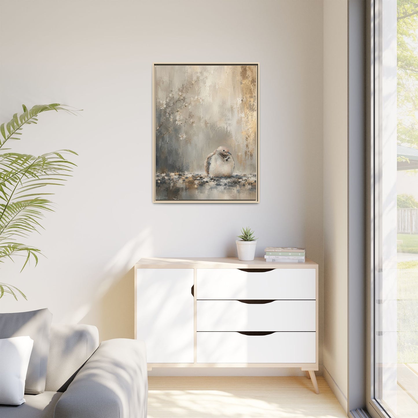 Dove Light Abstract Framed Canvas Print