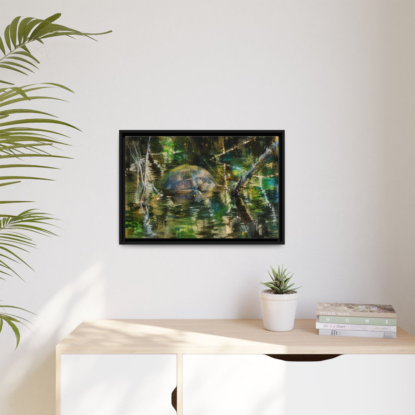 Painted Turtle Abstract Framed Canvas Print