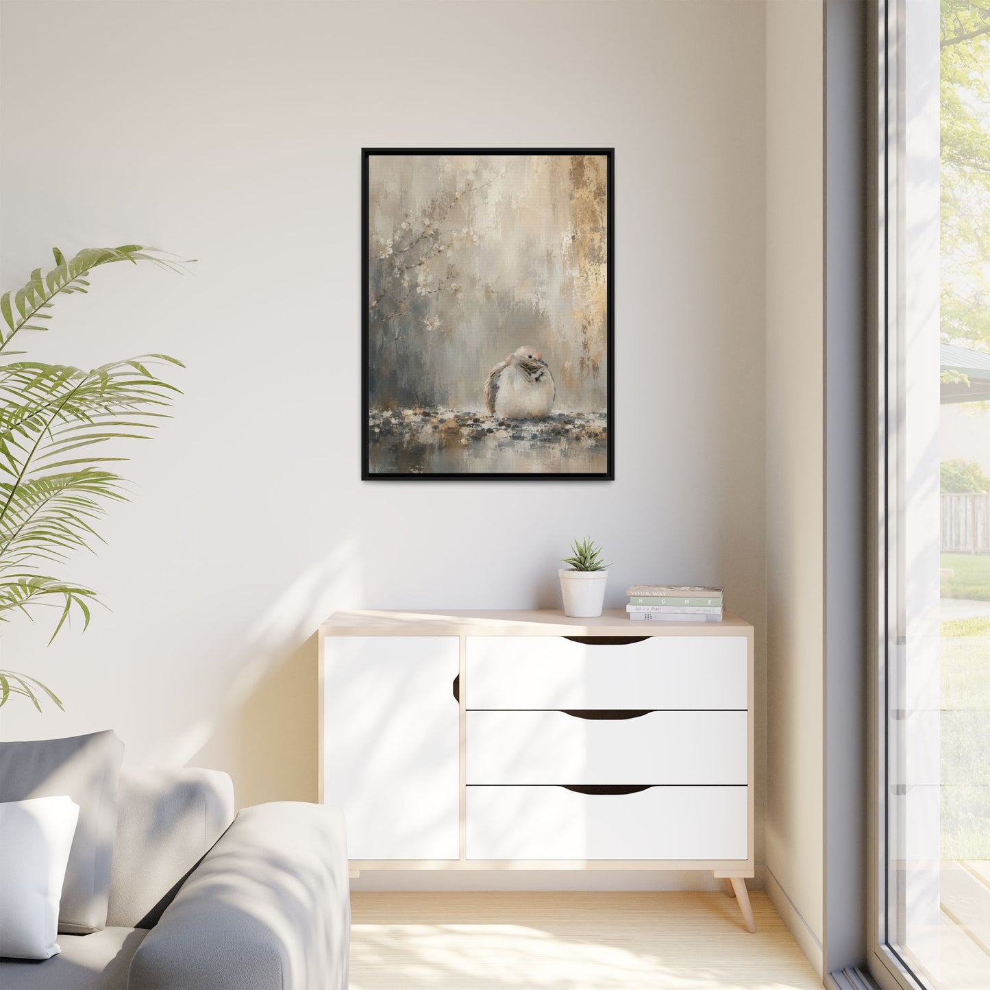 Dove Light Abstract Framed Canvas Print