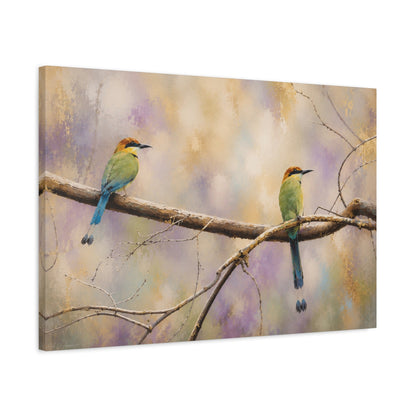 Twin Motmots in Bloom Abstract Canvas Print