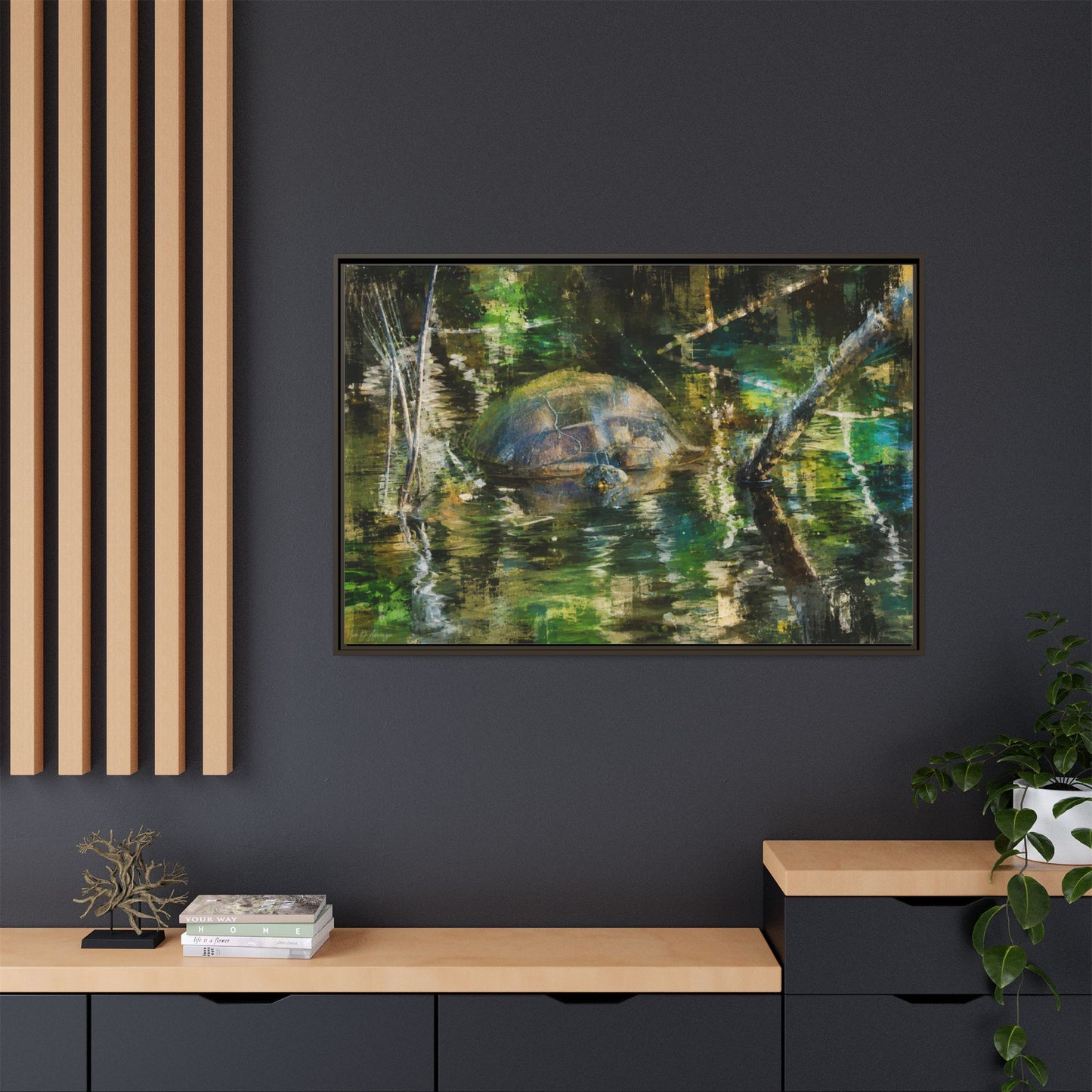 Painted Turtle Abstract Framed Canvas Print