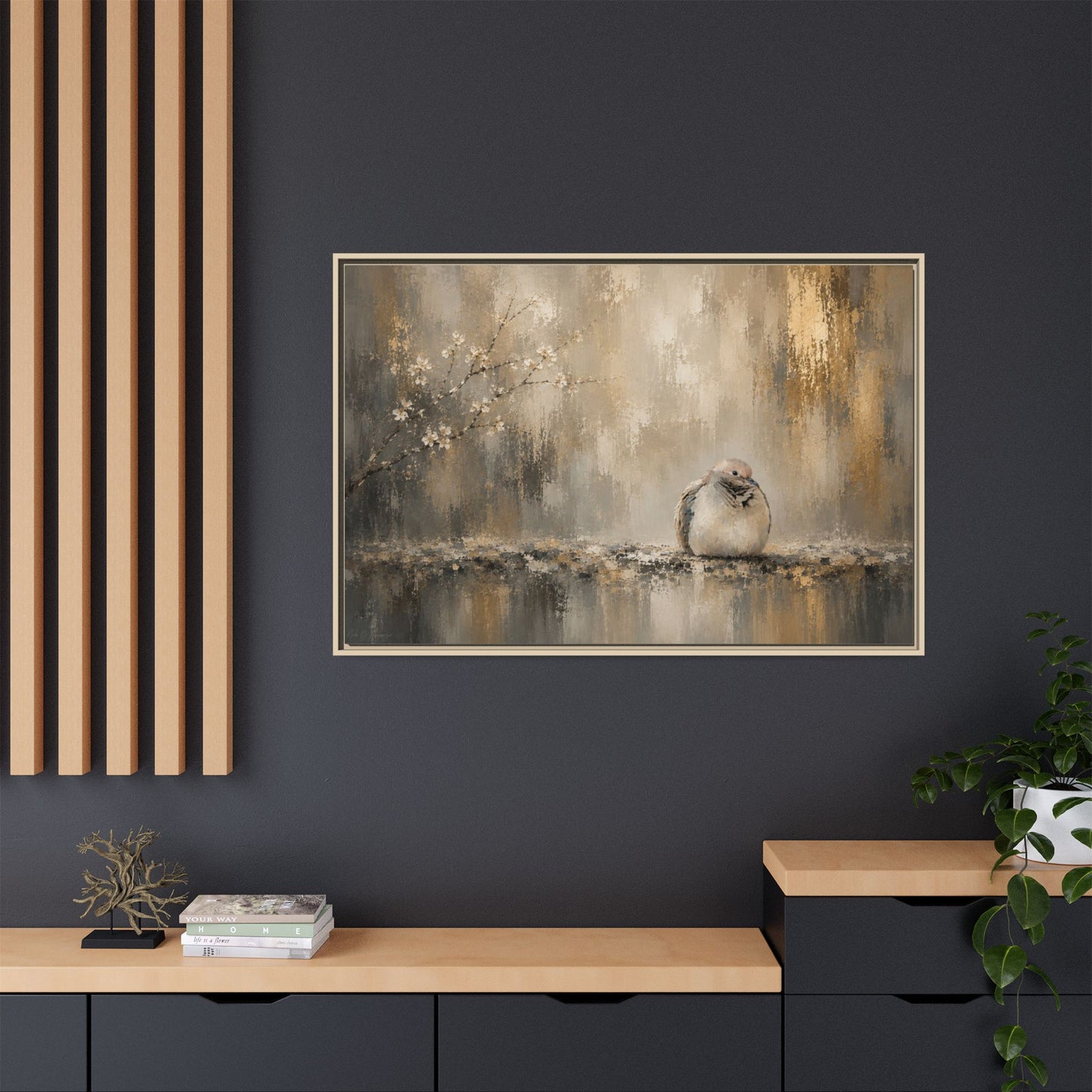 Dove Golden Abstract Framed Canvas Print
