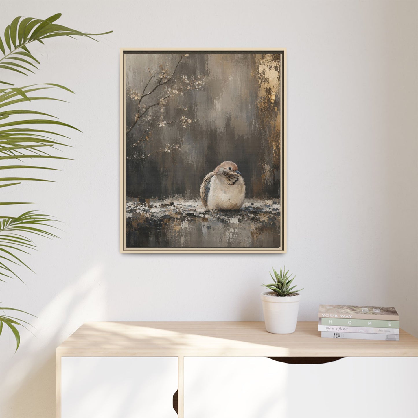 Dove in Shadow Abstract Framed Canvas Print