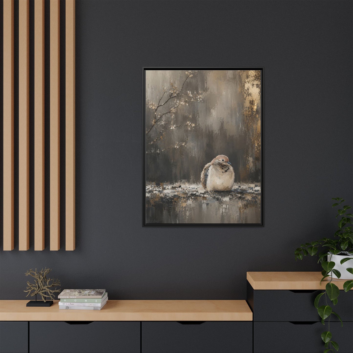 Dove in Shadow Abstract Framed Canvas Print