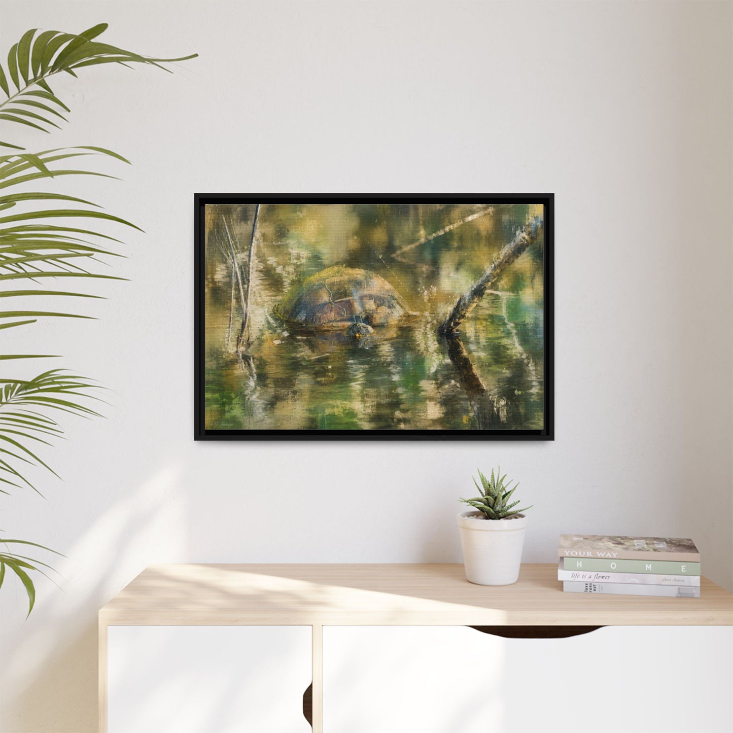 Painted Turtle Light Abstract Framed Canvas Print