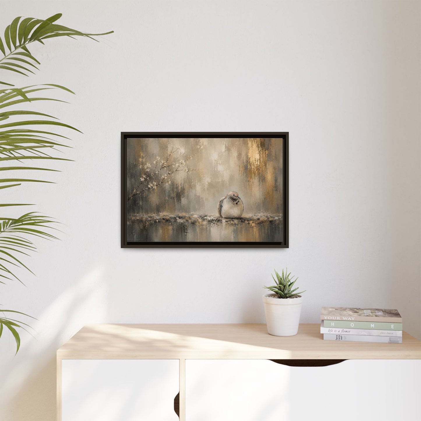Dove Golden Abstract Framed Canvas Print