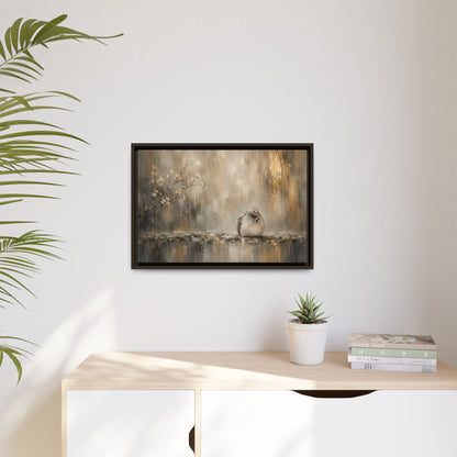 Dove Golden Abstract Framed Canvas Print
