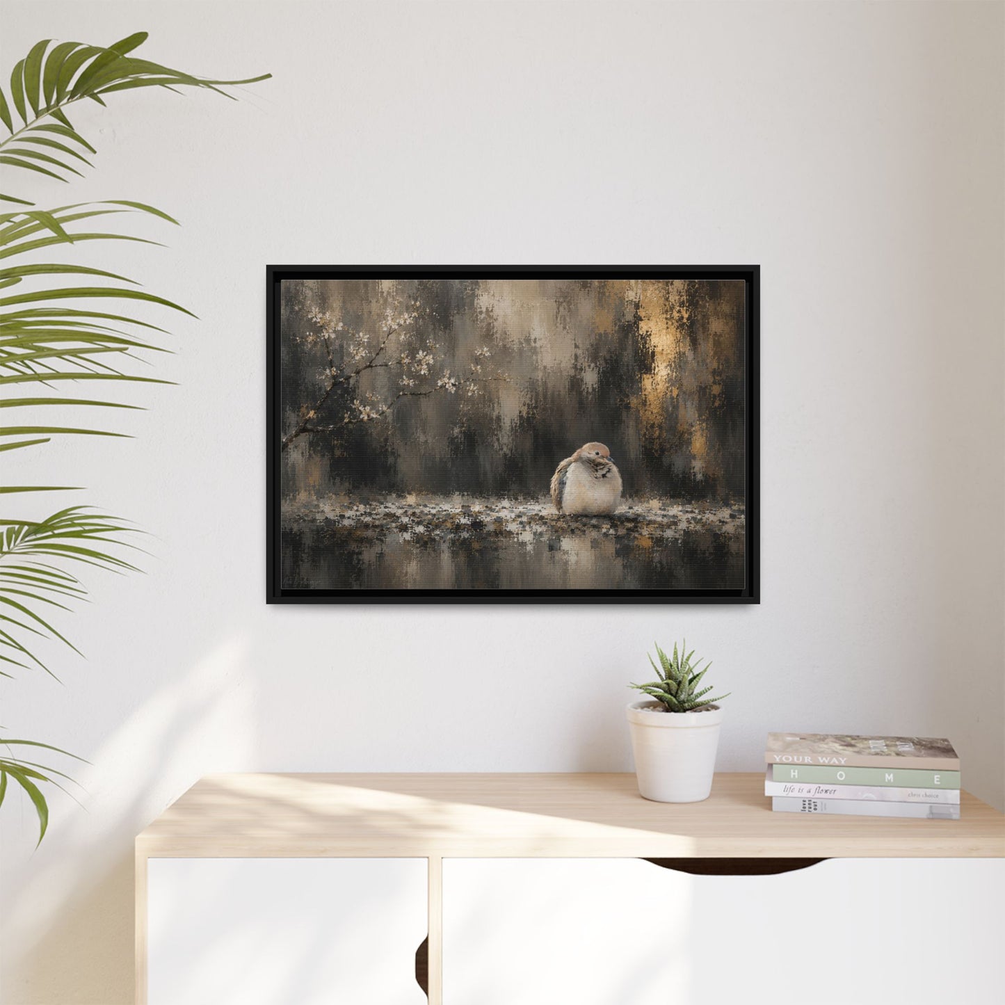 Dove Dark Abstract Framed Canvas Print