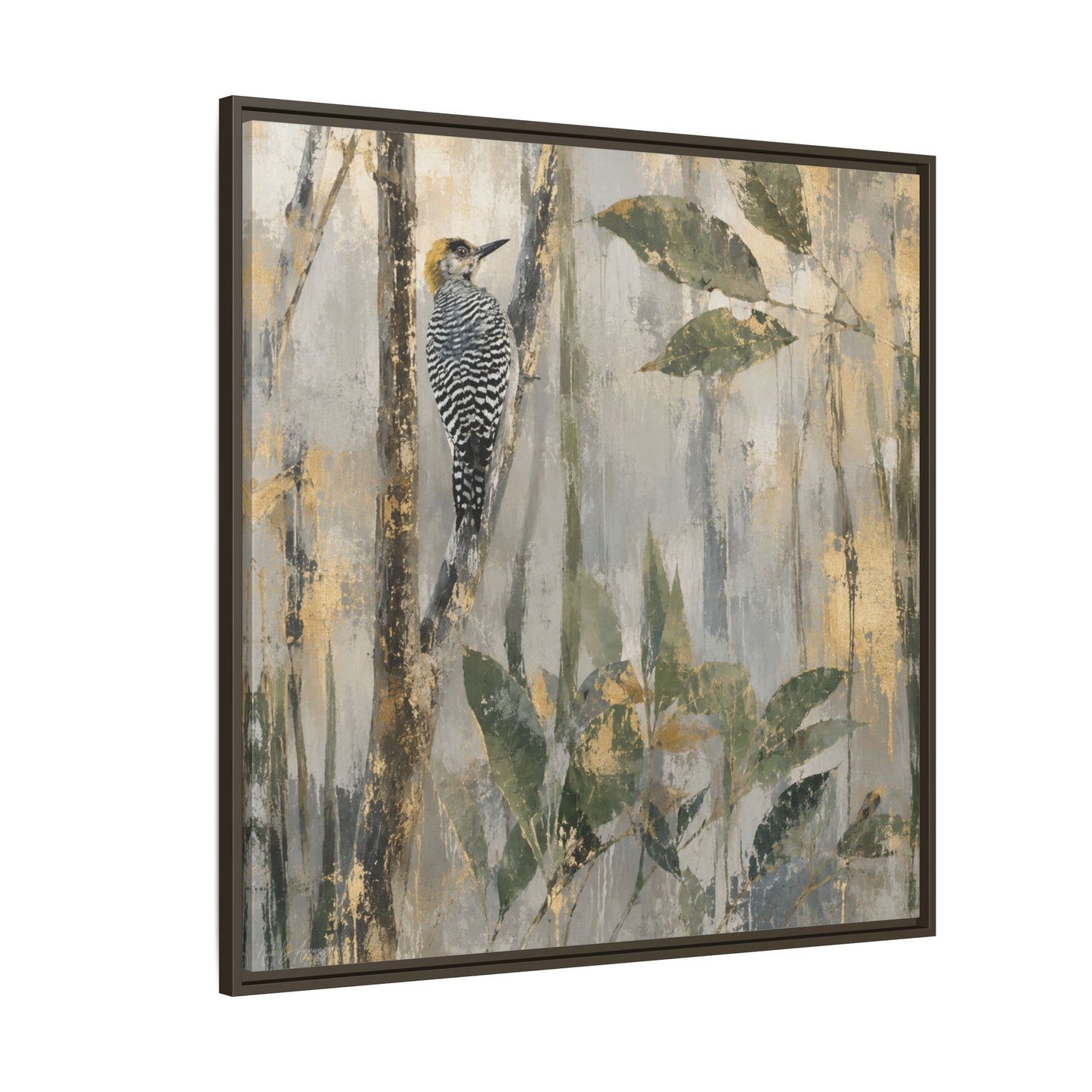 Golden-Cheeked Abstract Framed Canvas Print