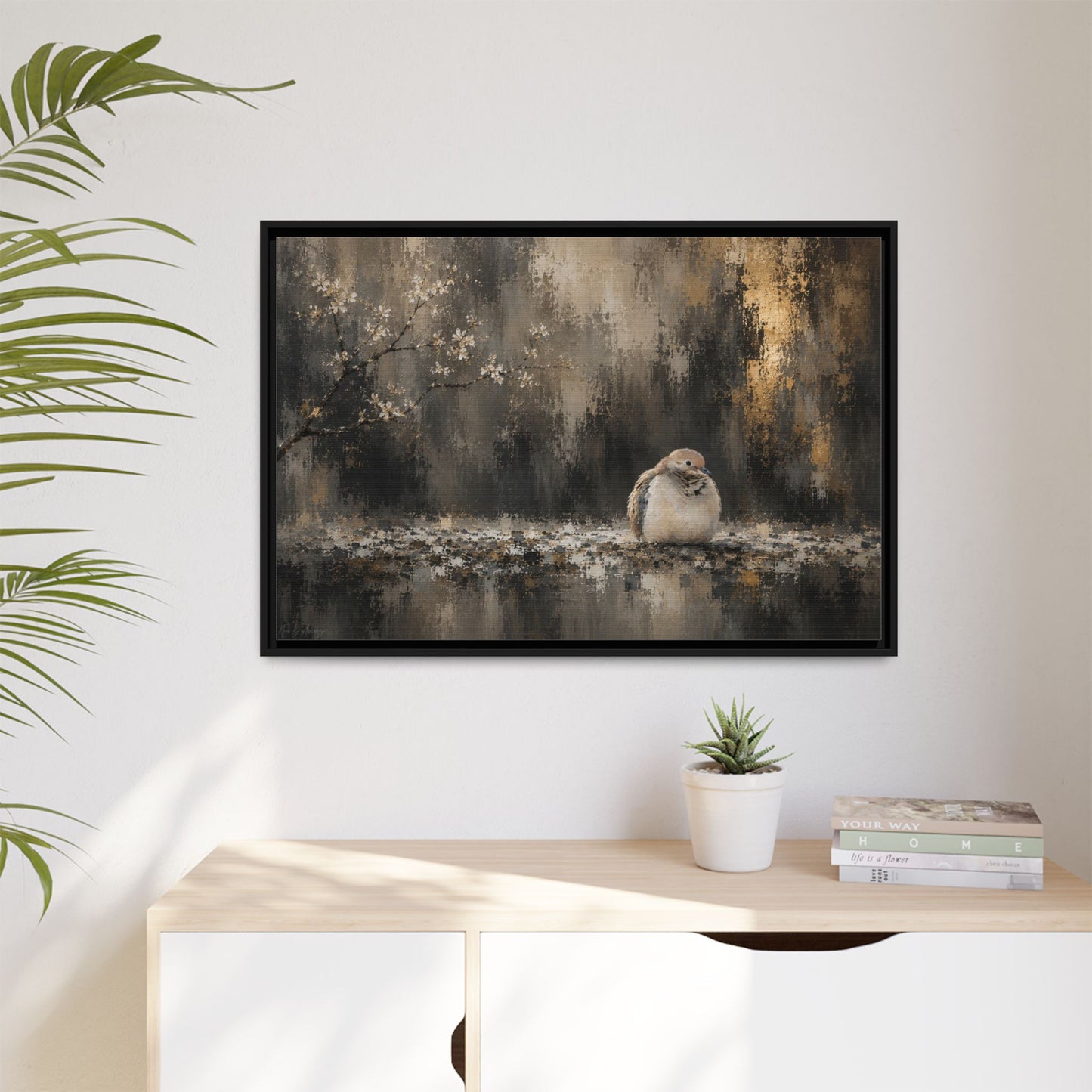 Dove Dark Abstract Framed Canvas Print