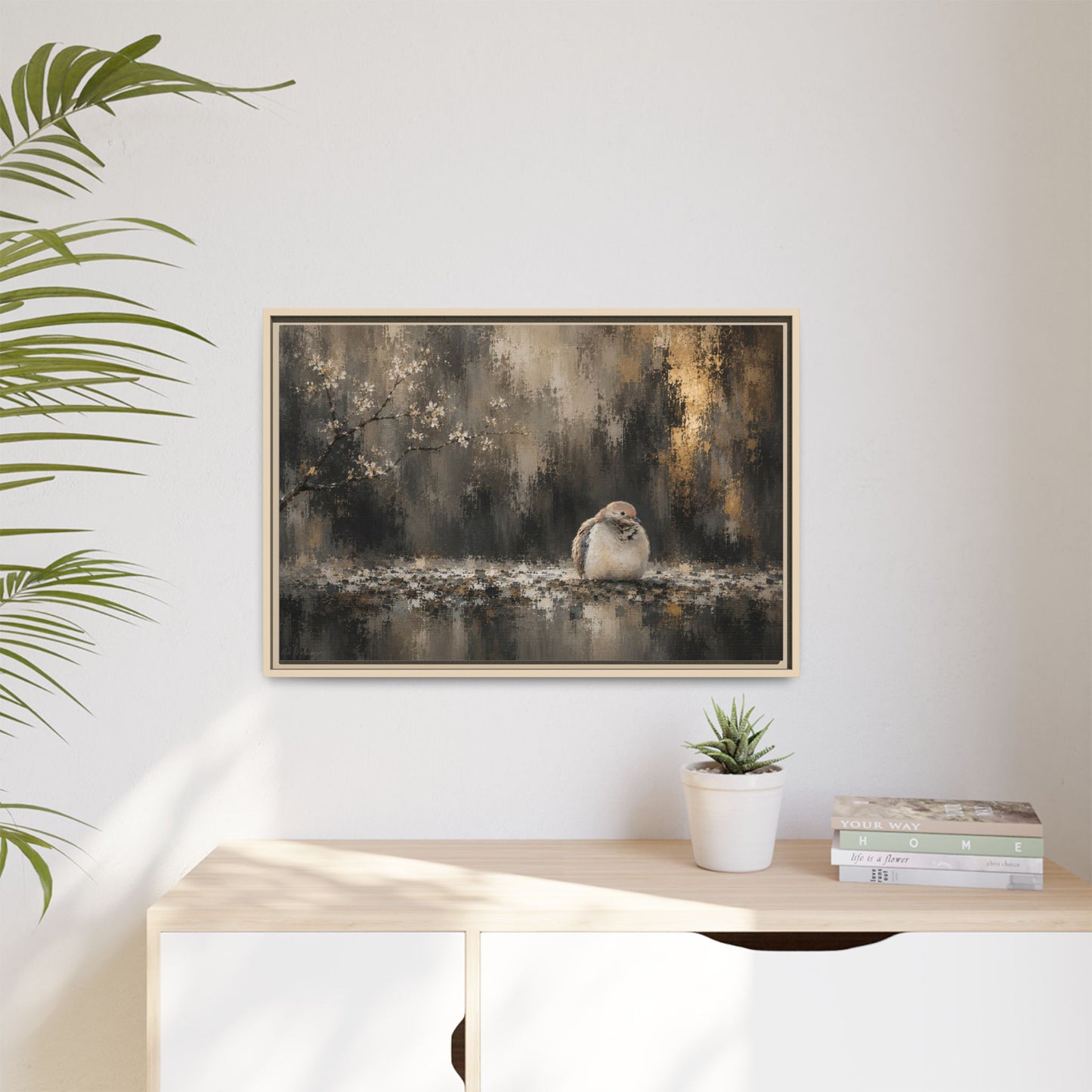 Dove Dark Abstract Framed Canvas Print
