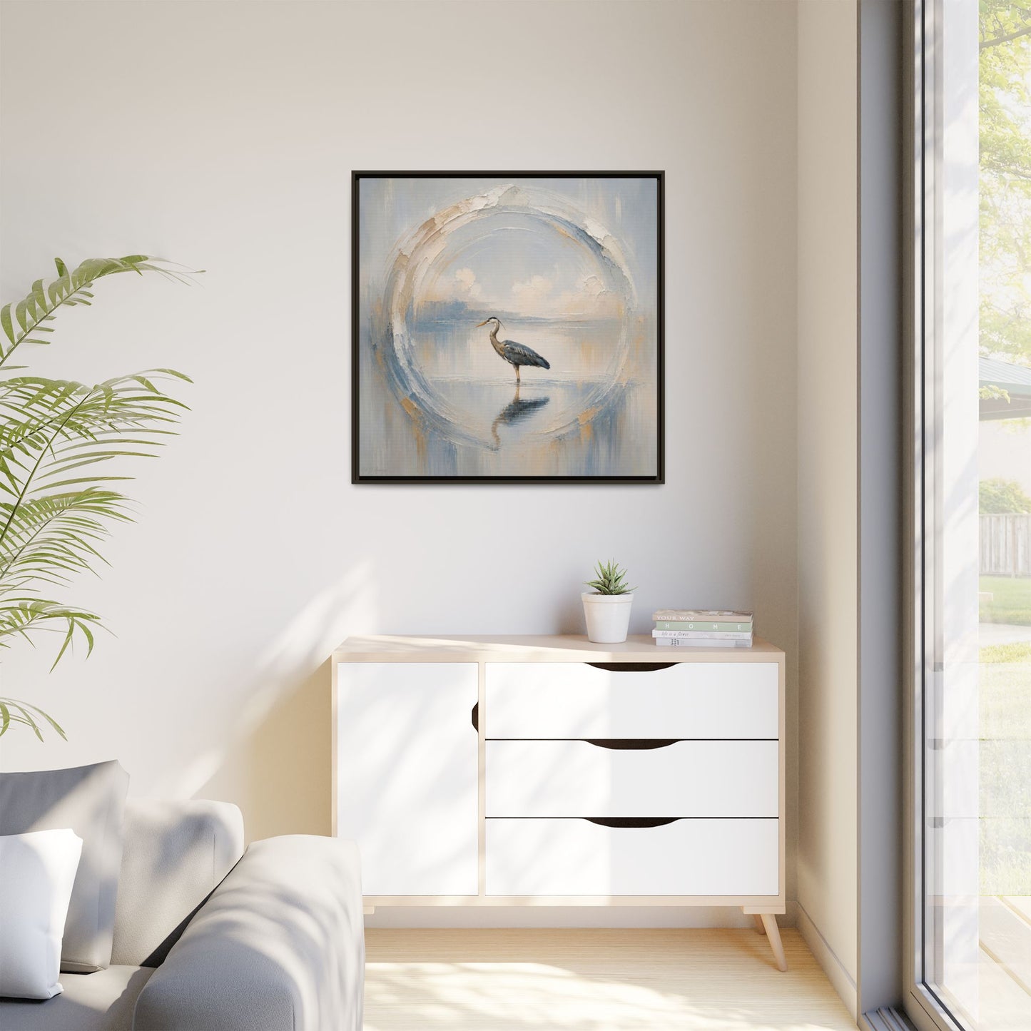 Great Blue Heron Abstract Framed Canvas Print