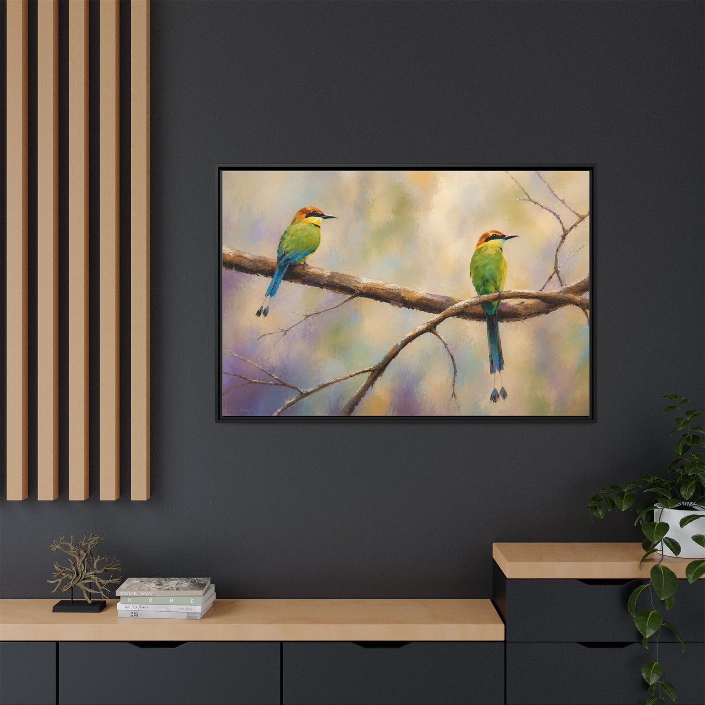 Twin Motmot Abstract Framed Canvas Print
