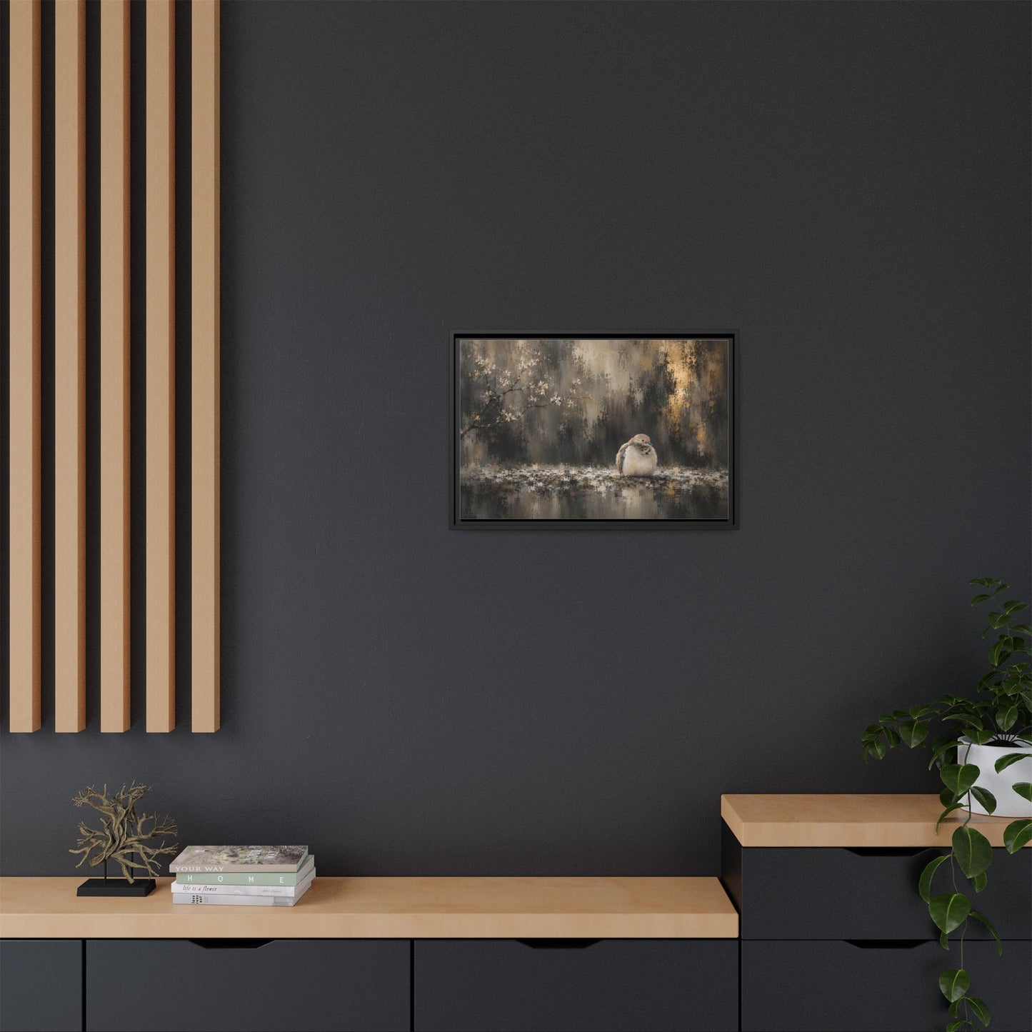 Dove Dark Abstract Framed Canvas Print