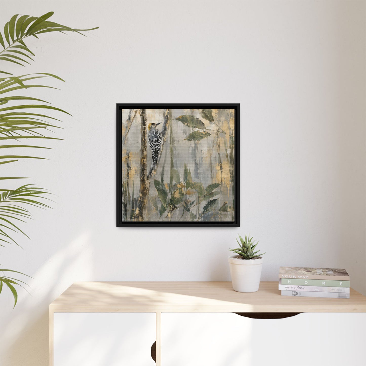 Golden-Cheeked Abstract Framed Canvas Print
