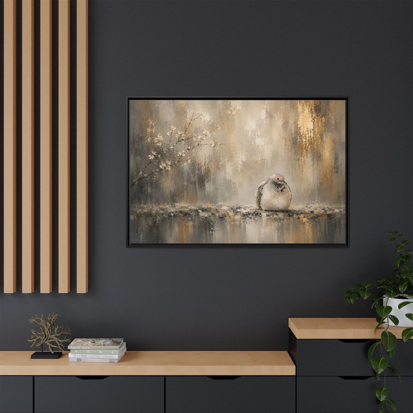 Dove Golden Abstract Framed Canvas Print