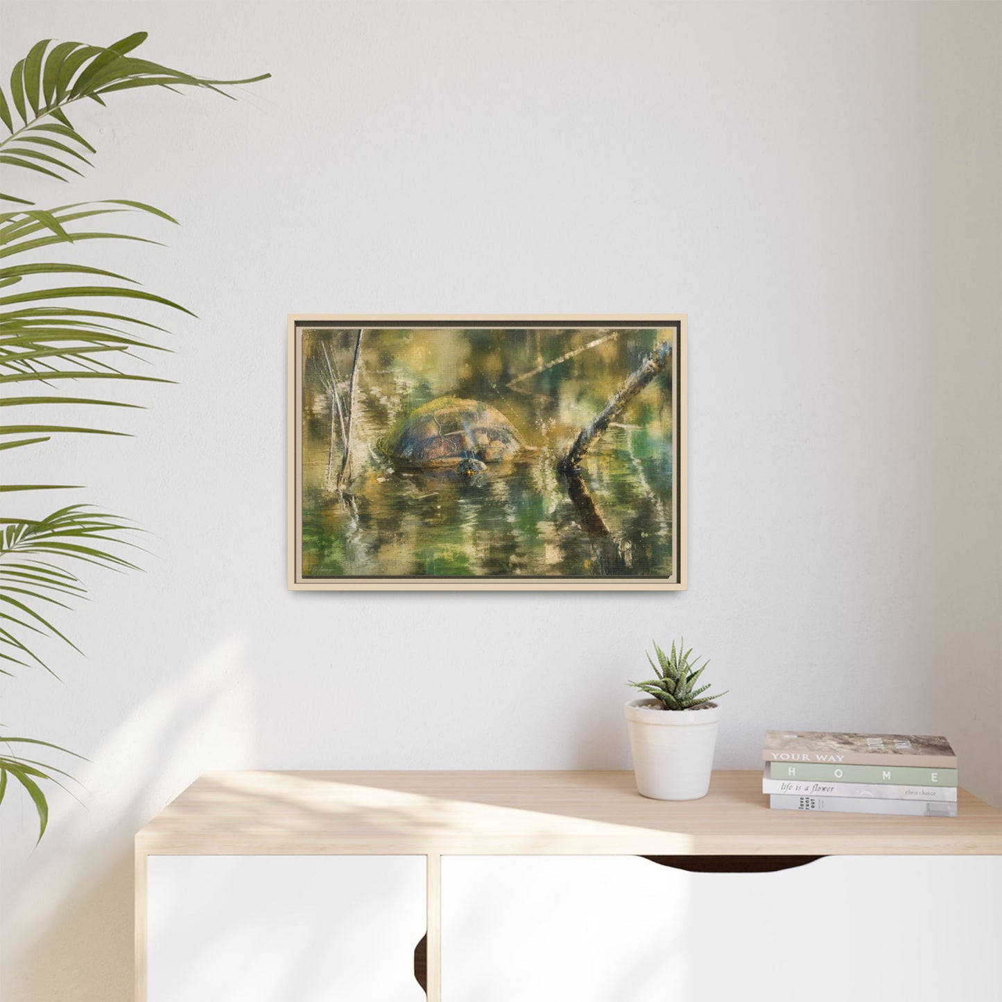 Painted Turtle Light Abstract Framed Canvas Print