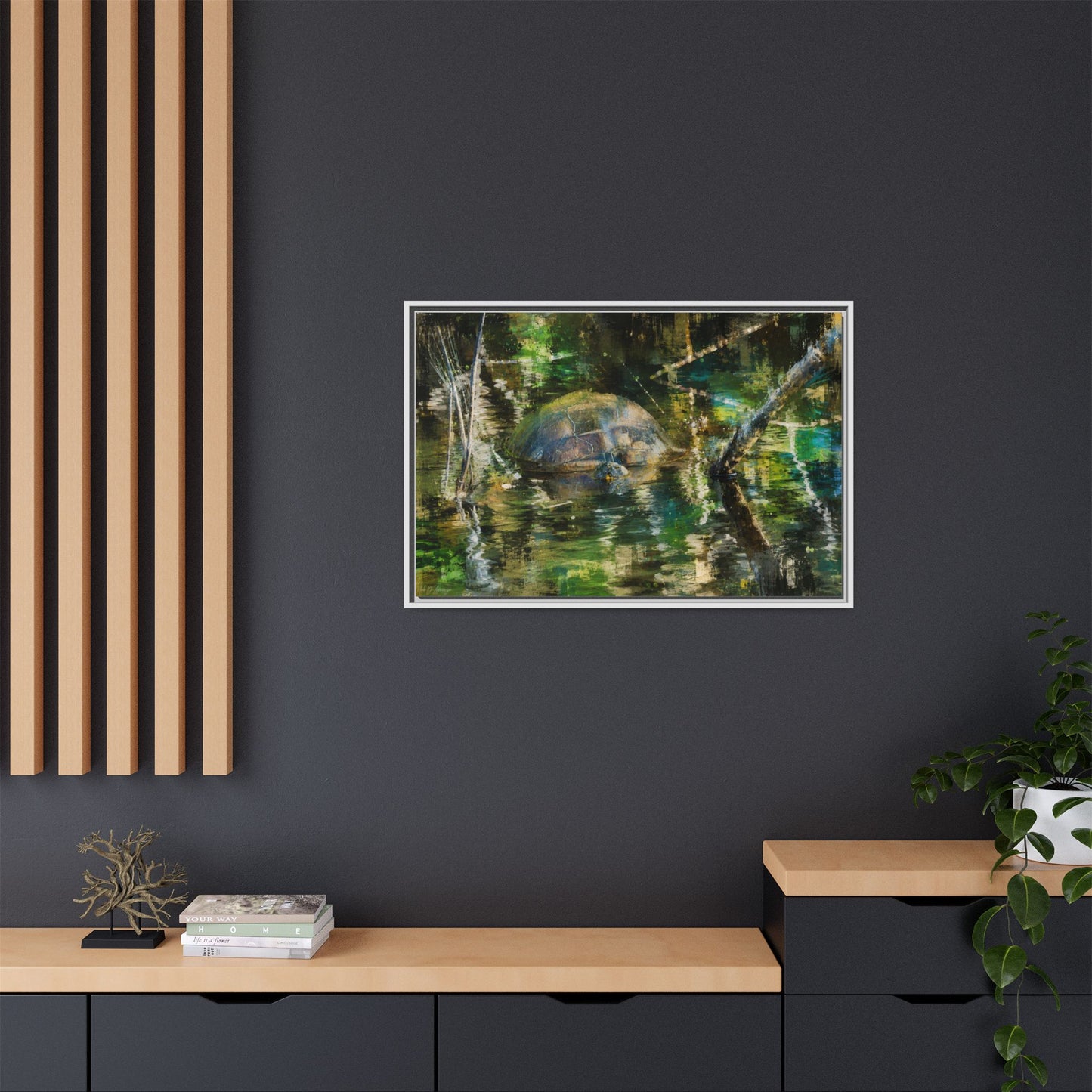 Painted Turtle Abstract Framed Canvas Print