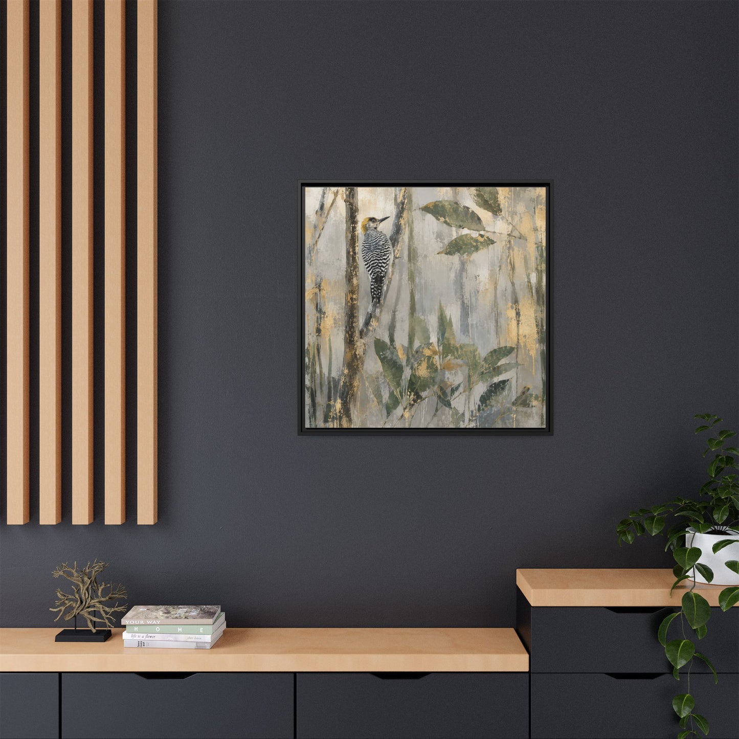 Golden-Cheeked Abstract Framed Canvas Print