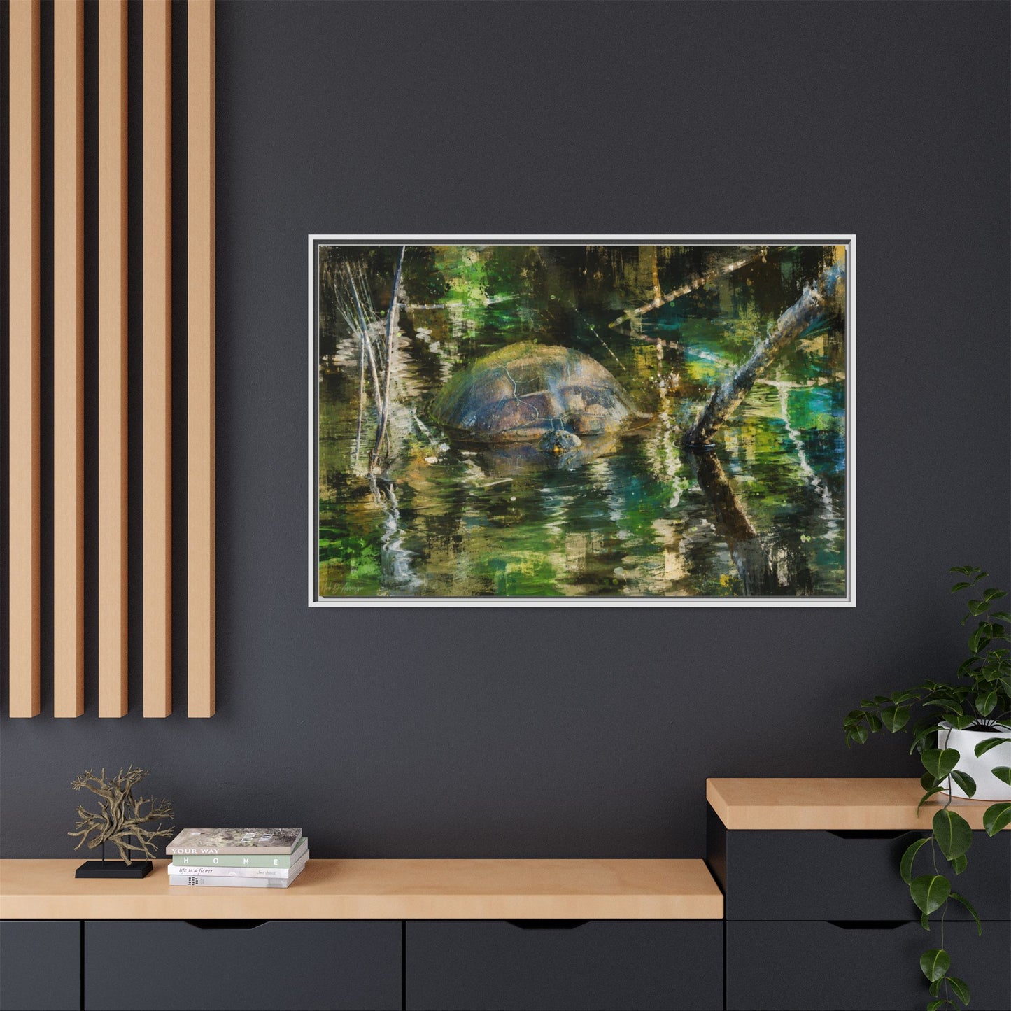 Painted Turtle Abstract Framed Canvas Print