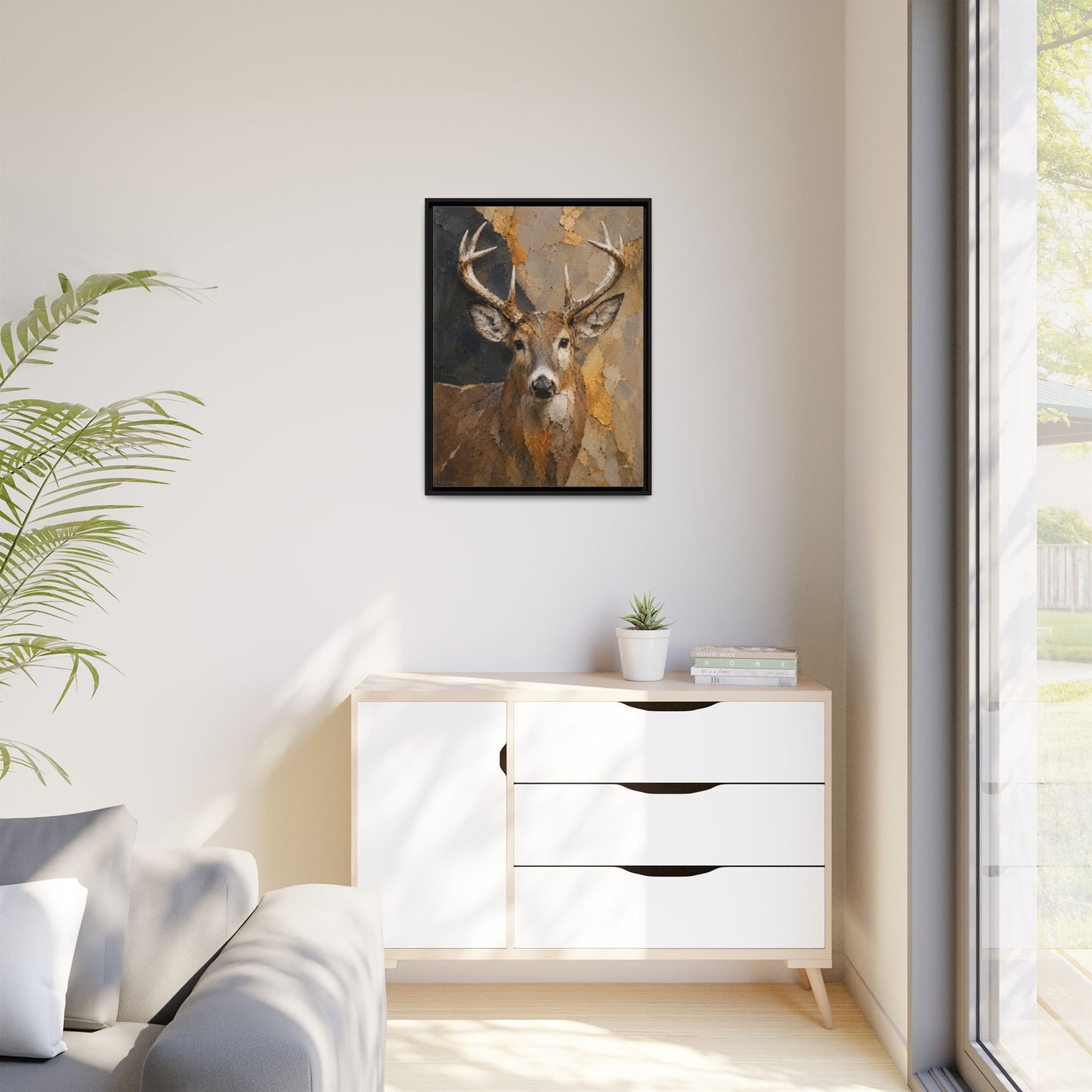 Woodland Buck Abstract Framed Canvas Print