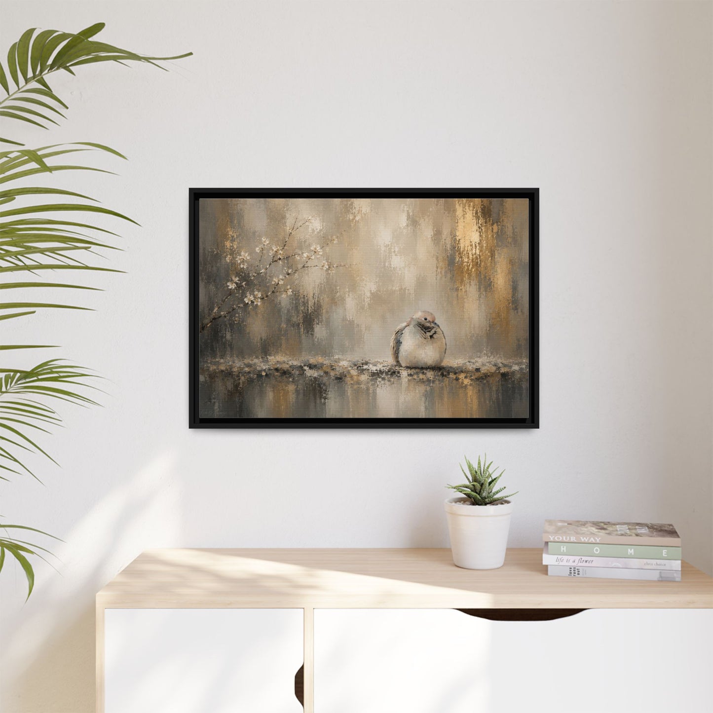 Dove Golden Abstract Framed Canvas Print