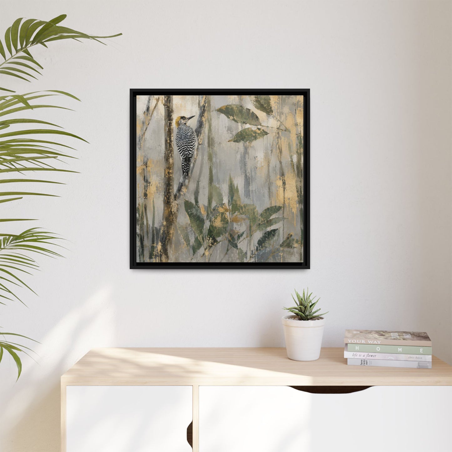 Golden-Cheeked Abstract Framed Canvas Print