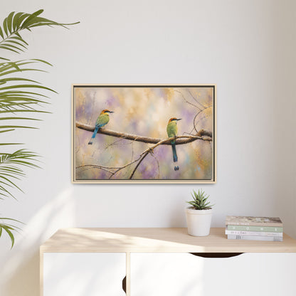 Twin Motmots in Bloom Abstract Framed Canvas Print