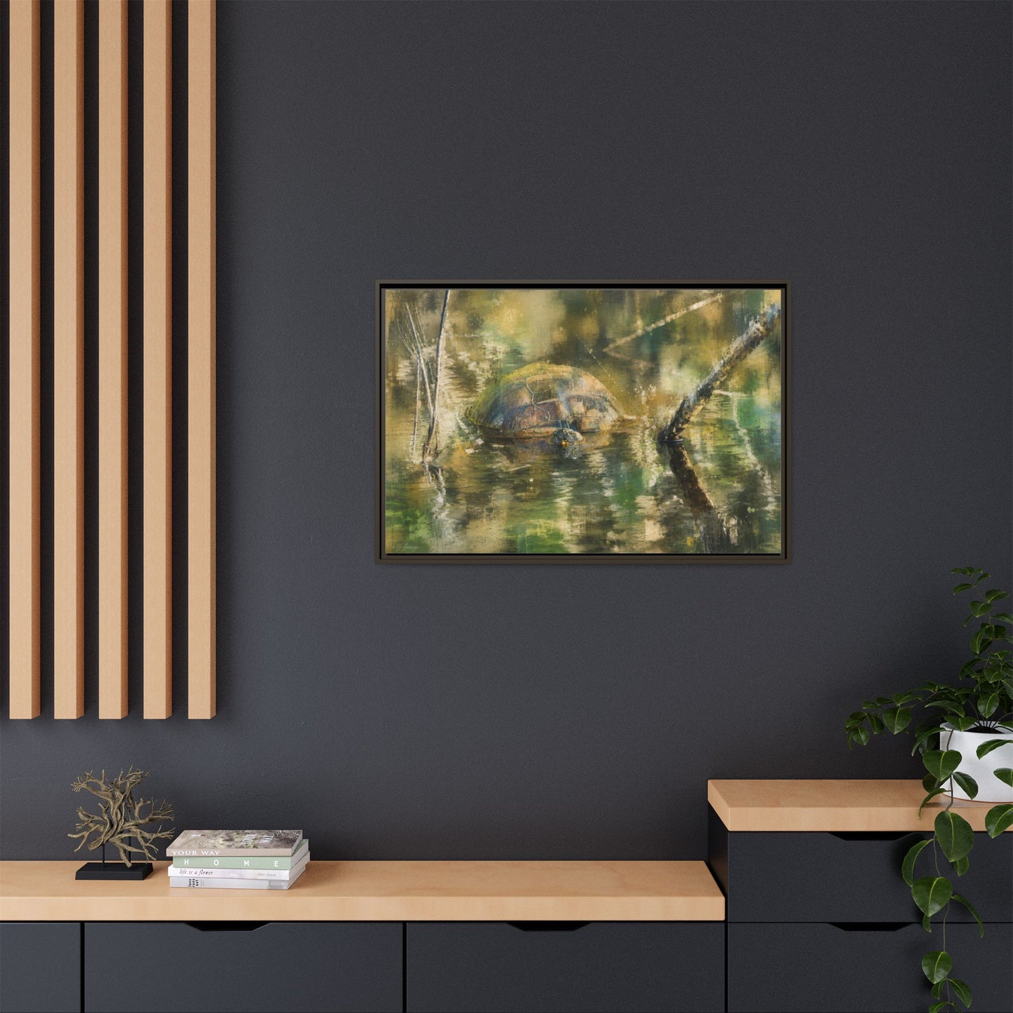 Painted Turtle Light Abstract Framed Canvas Print