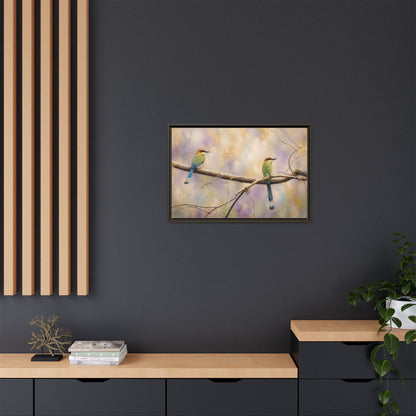 Twin Motmots in Bloom Abstract Framed Canvas Print