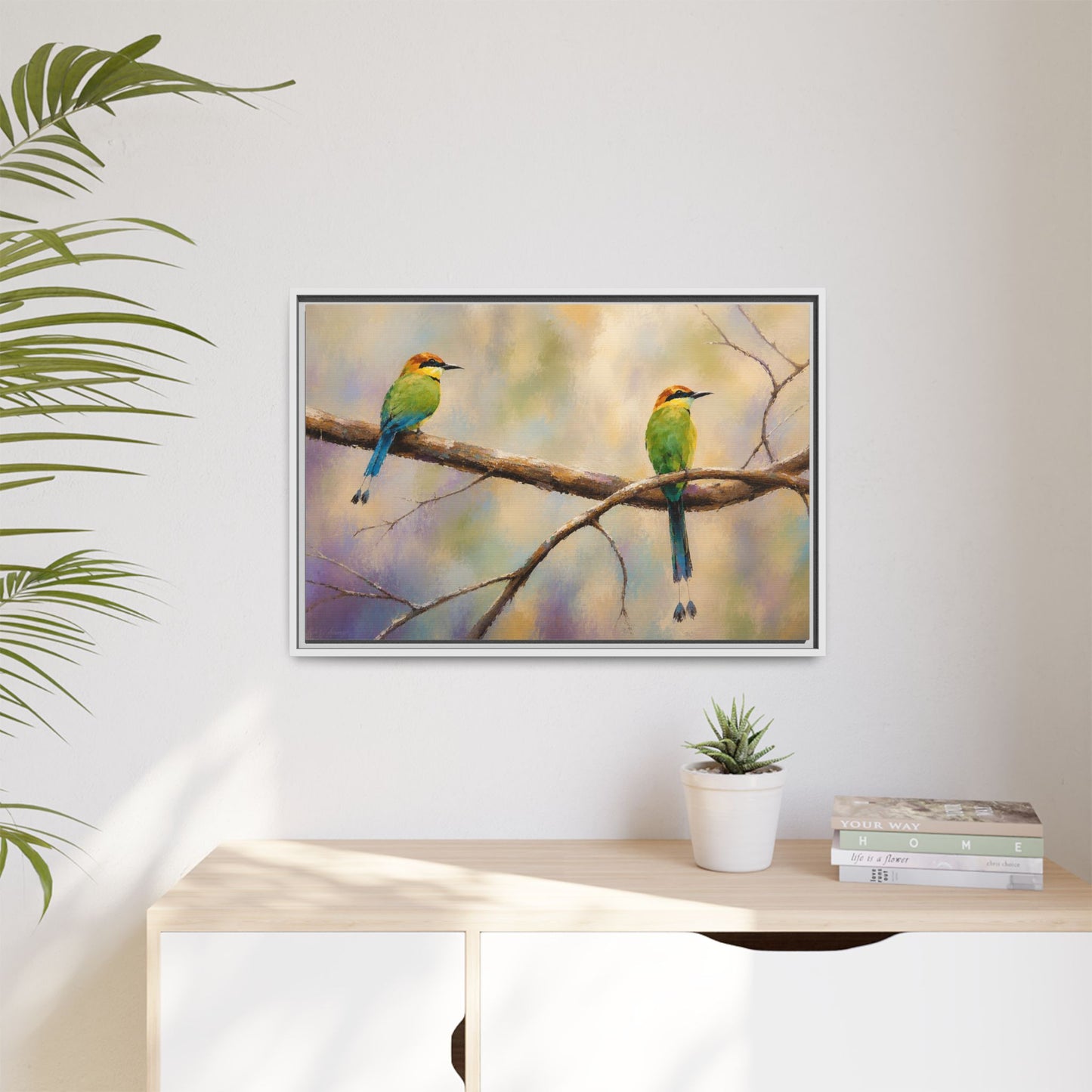 Twin Motmot Abstract Framed Canvas Print