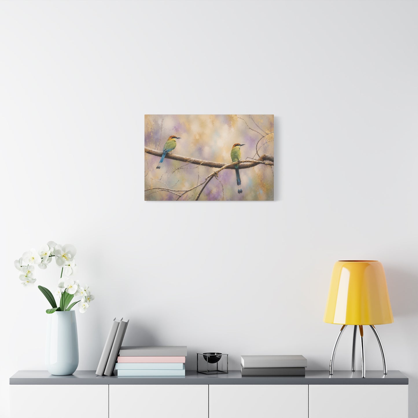 Twin Motmots in Bloom Abstract Canvas Print
